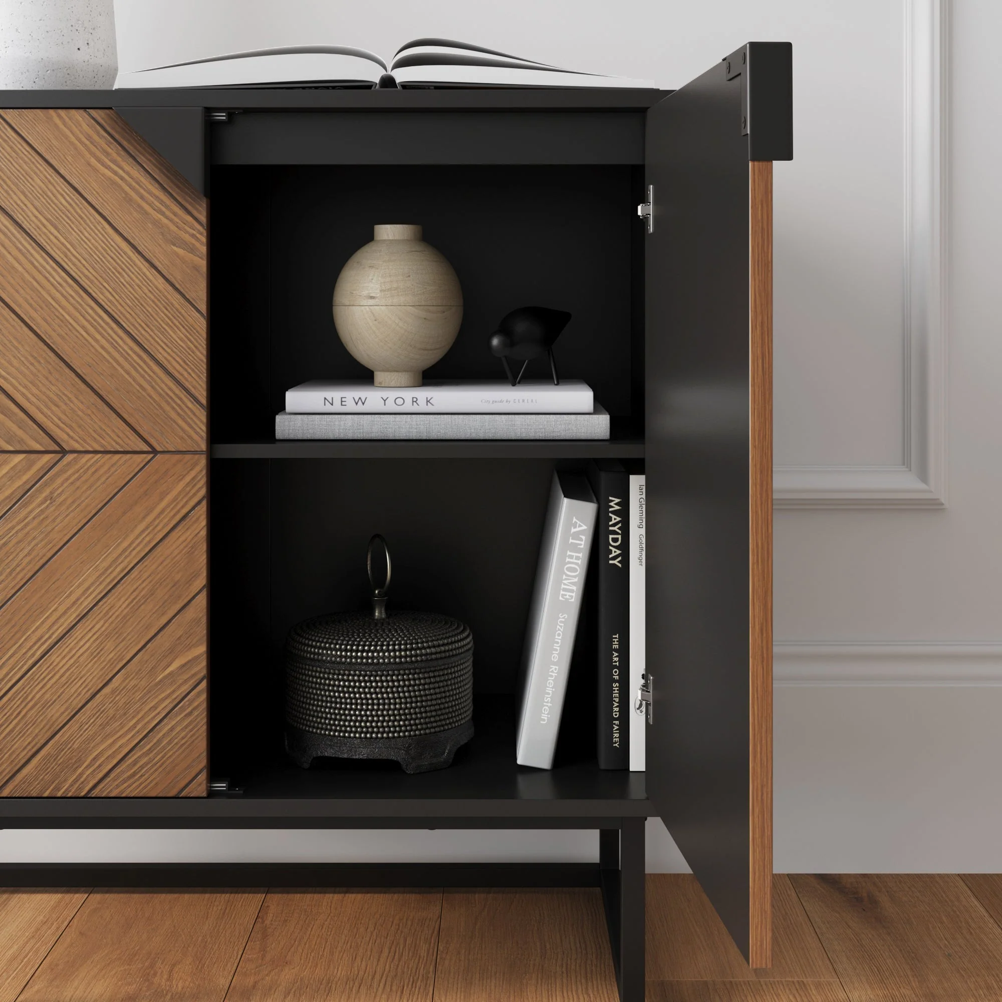Wood 2-Door TV Console for TVs up to 65" Brushed Fir - Image 7