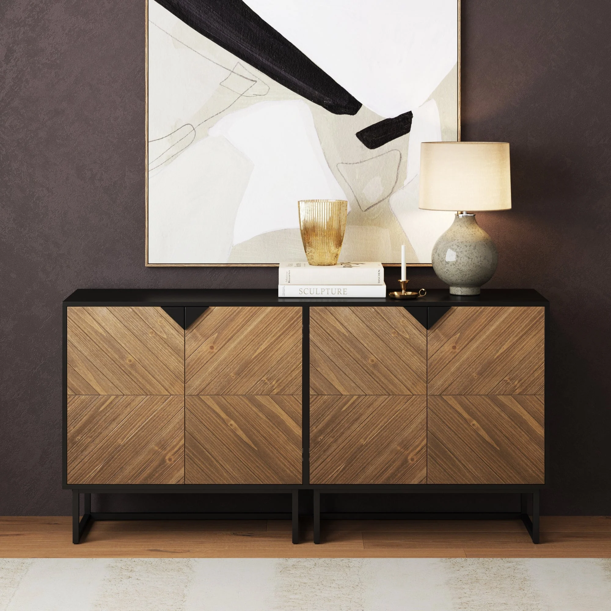 Wood 2-Door TV Console for TVs up to 65" Brushed Fir - Image 8