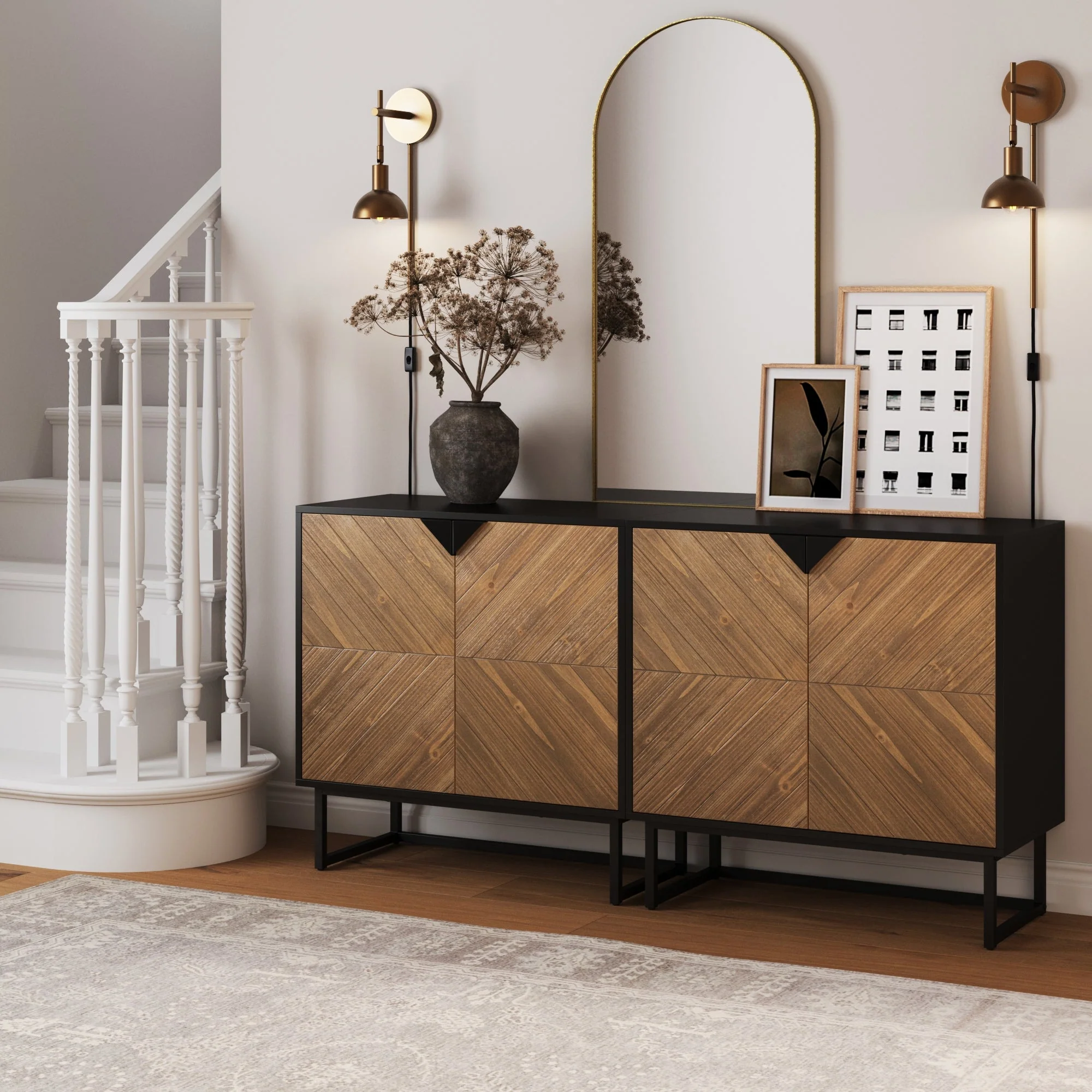 Wood 2-Door TV Console for TVs up to 65" Brushed Fir - Image 9