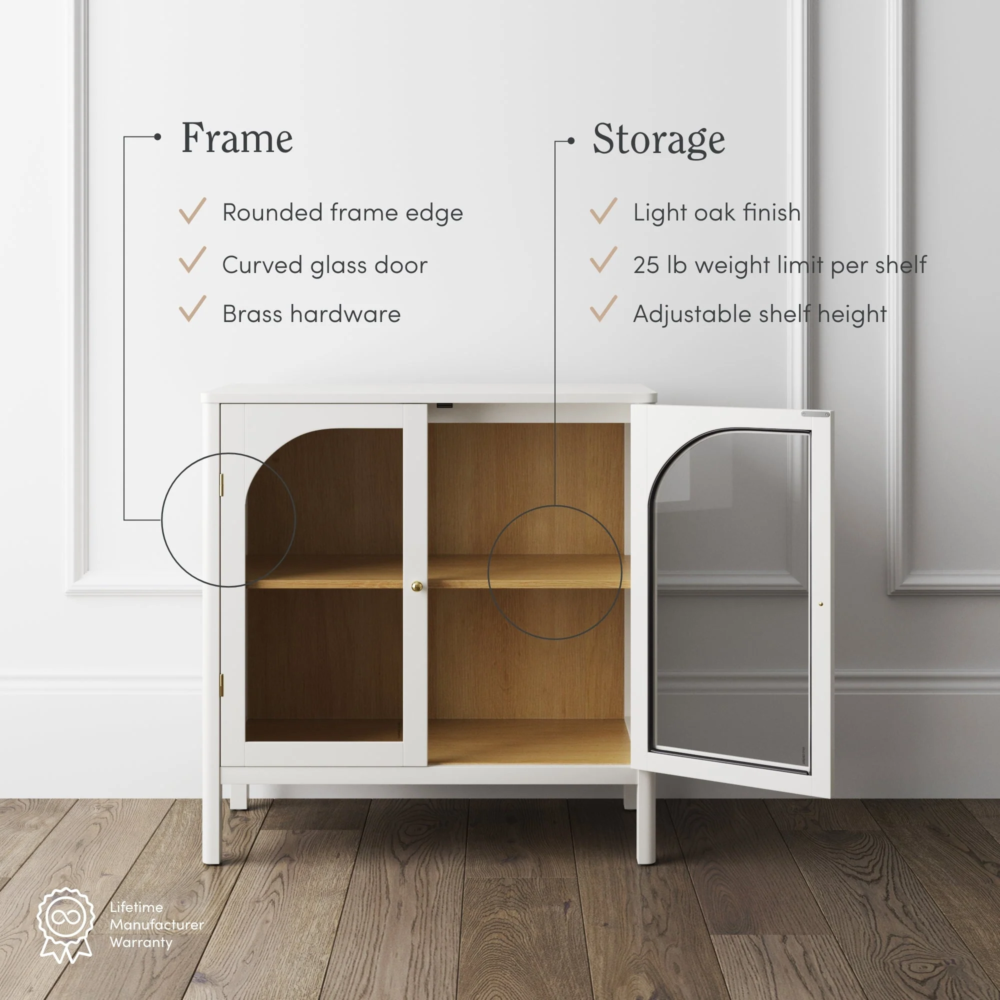 Wood Curio Cabinet with Glass Doors Cabinet White - Image 5