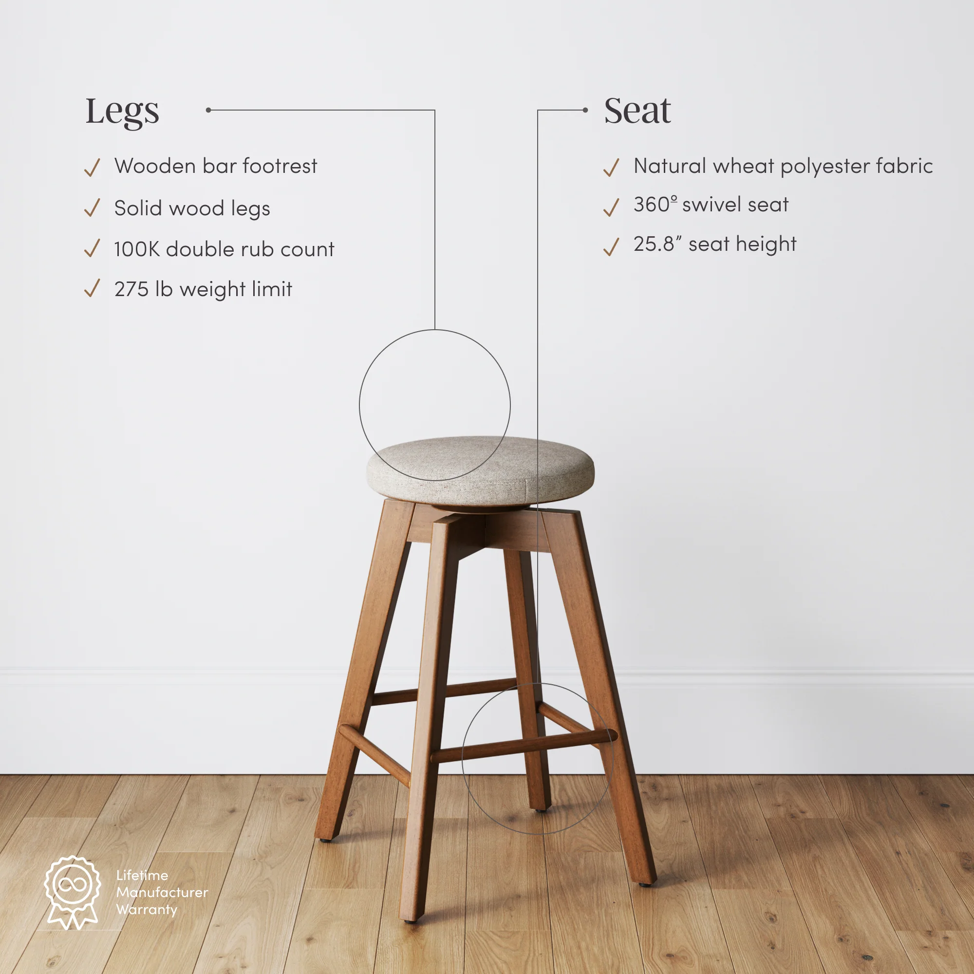 Wood Swivel Cushion Counter Height Bar Stool Brown - Image 6