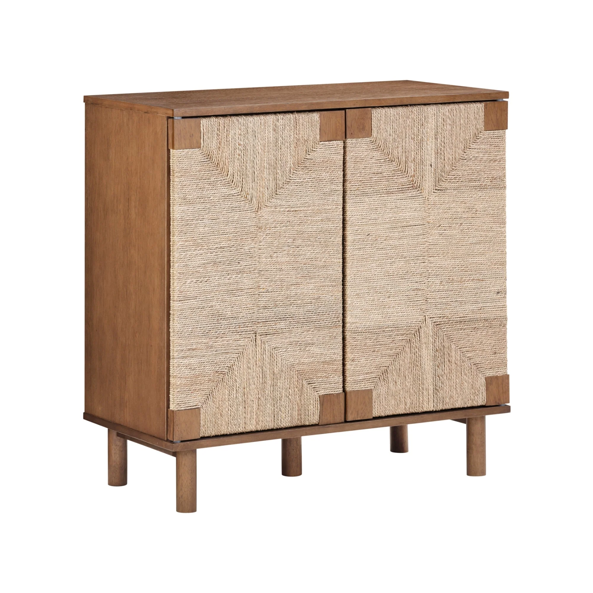 Wood TV Console for TVs up to 65" with Seagrass Doors Dark Brown - Image 11