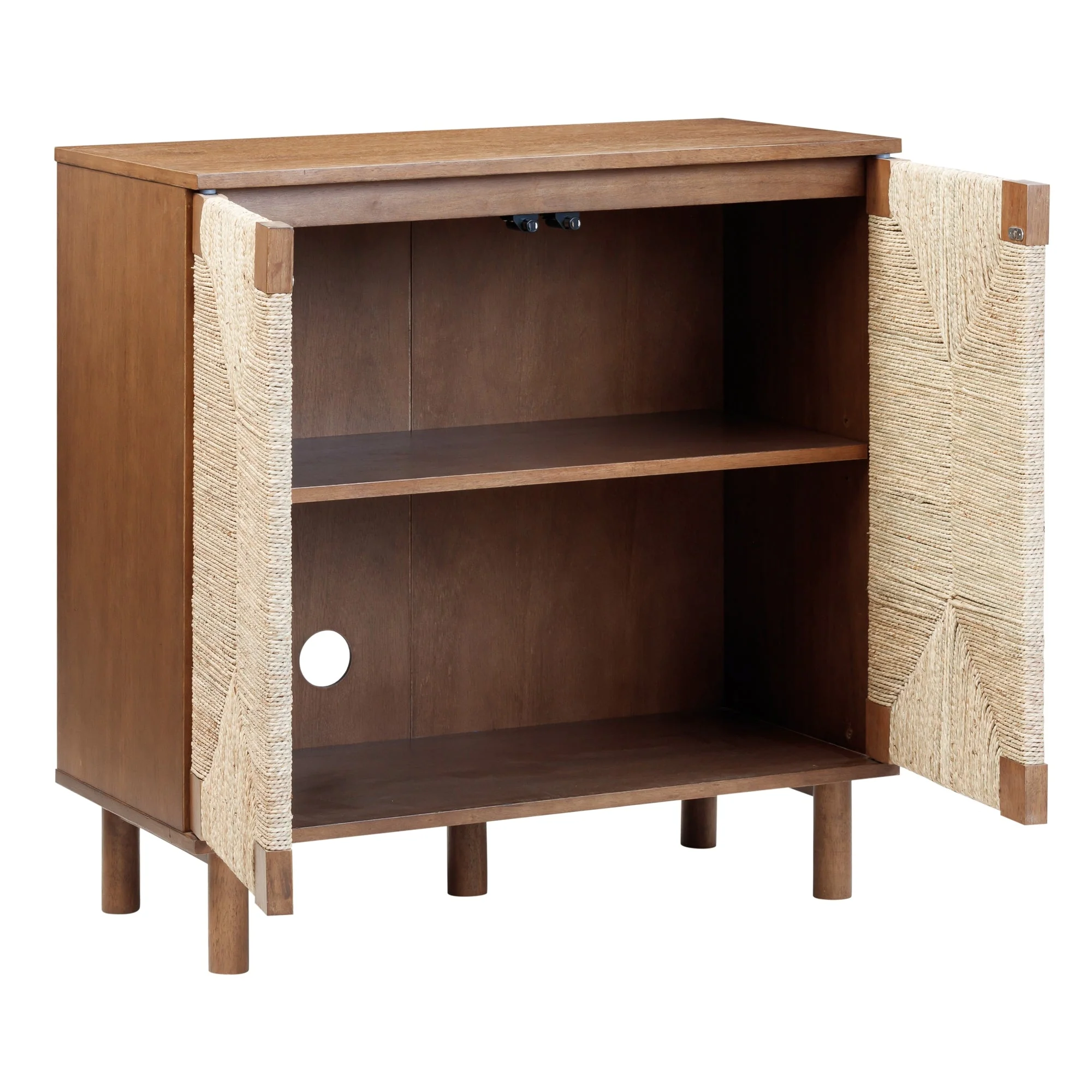 Wood TV Console for TVs up to 65" with Seagrass Doors Dark Brown - Image 6