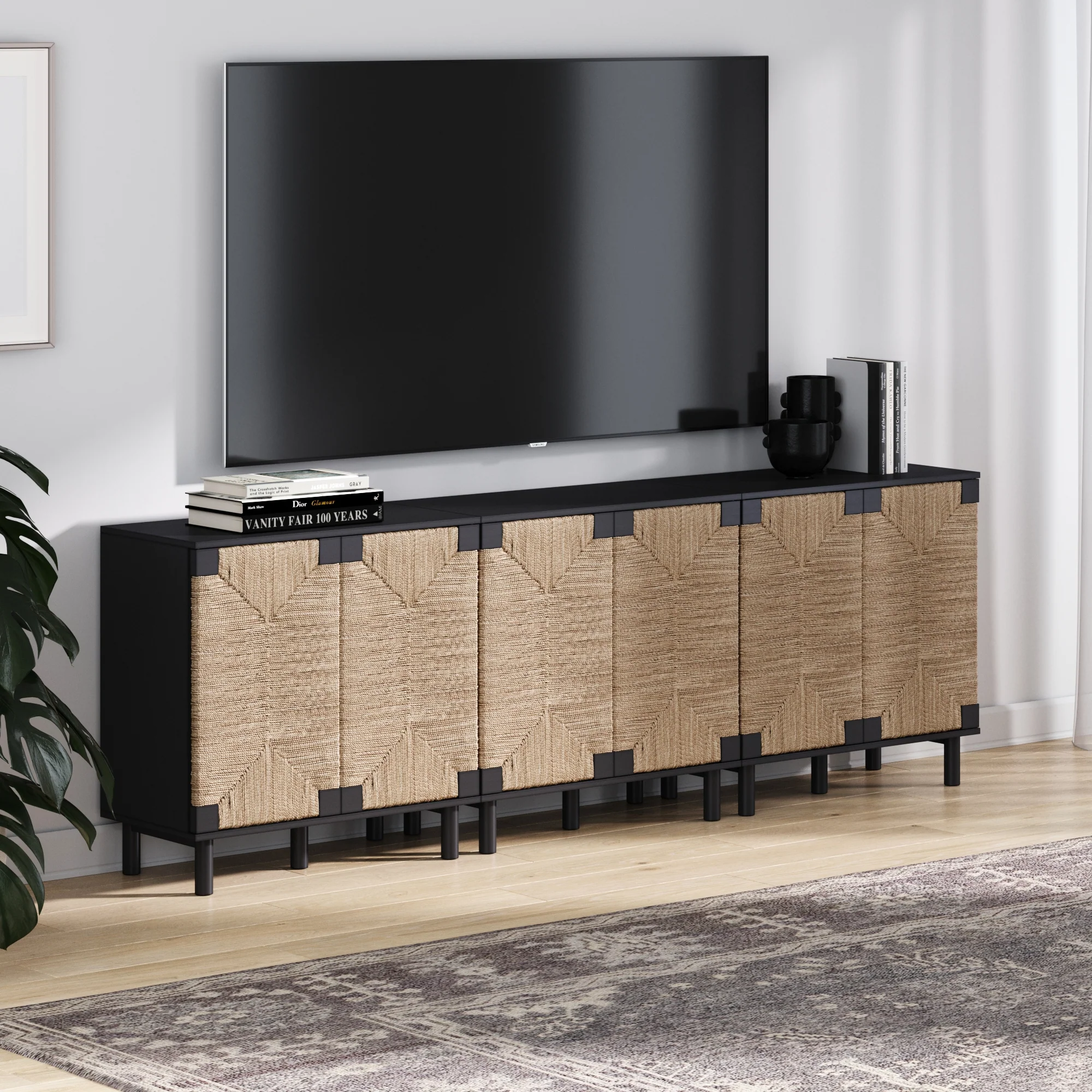 Seagrass Storage Cabinet Credenza Black (Set of 3) - Image 2