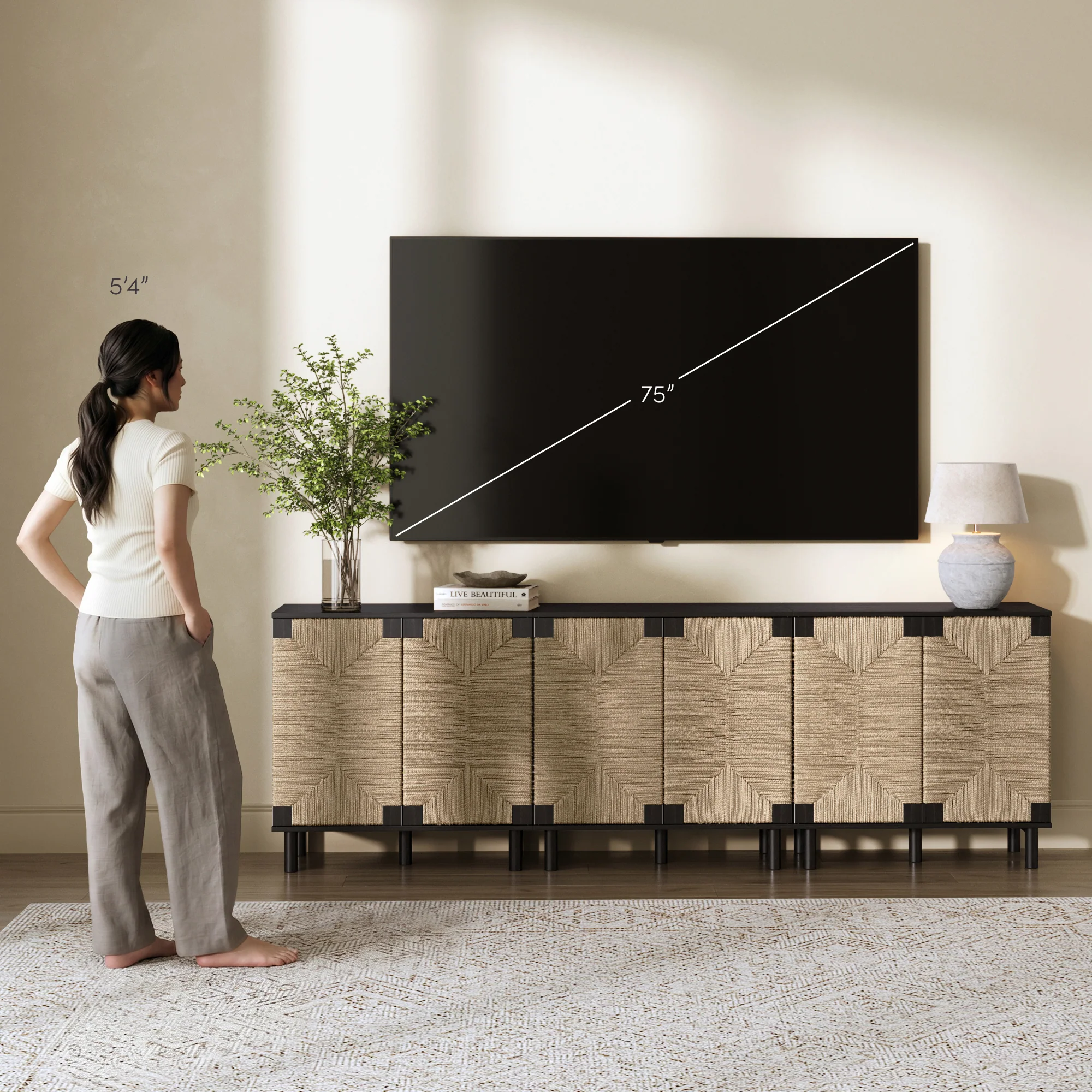 Seagrass Storage Cabinet Credenza Black (Set of 3) - Image 10