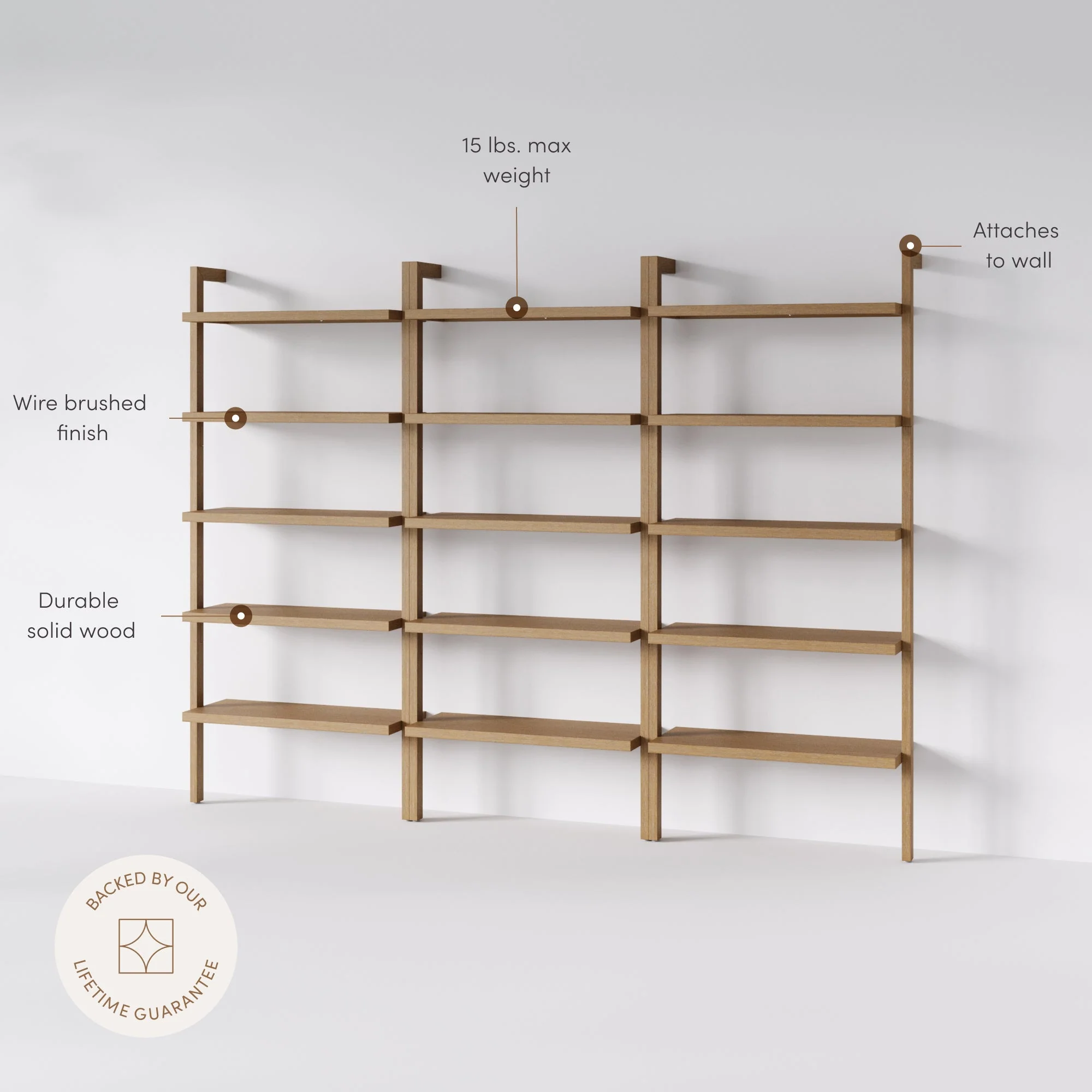 Wood Wall Bookshelves Light Brown (Set of 3) - Image 5